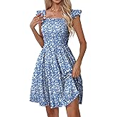 Naggoo Women's Summer Dresses Casual Square Neck Floral Sundress with Pockets A Line Flowy Beach Dress