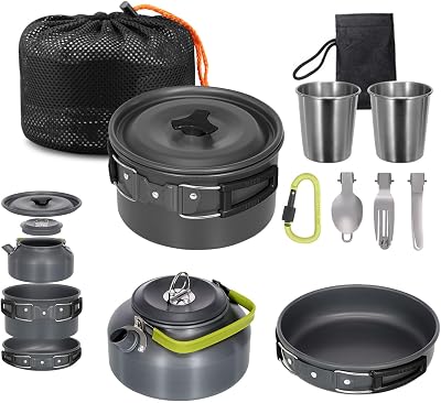 Lixada Portable Cookware Kit 2-3 Person Non Stick Camping Pots Pan Set