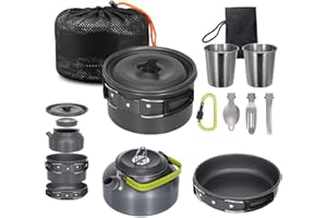 Lixada Camping Cookware Set Lightweight Portable Pan Cups Spoon Fork Cutter for Picnic Hiking Camping