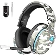 Gtheos 2.4GHz Wireless Gaming Headset for PS5, PS4 Fortnite & Call of Duty/FPS Gamers, PC, Nintendo Switch, Bluetooth 5.3 Gaming Headphones with Microphone for Computer, Mobile, Stereo Sound (Camo)