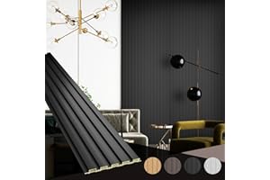 OUZUGIE WPC Acoustic Slat Wall Paneling, 8-Pack 114 x 6 Inches 3D Wall Panels for Interior Wall Decor,Living Room,TV Background,Study Room,Office Spaces,Bedroom,Low Grille (Black)