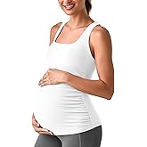 G4Free Maternity Yoga Tank Tops Workout Pregnancy Clothes Yoga Tanks Slim Fit Hip Length Comfy with Built in Bra Casual Camisole(White,M)