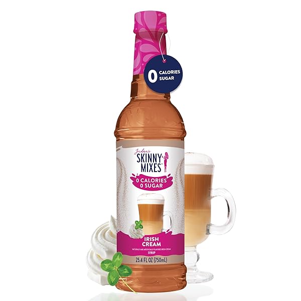 JORDAN’S SKINNY SYRUPS SUGAR FREE COFFEE SYRUP, IRISH CREAM FLAVOR DRINK MIX, ZERO CALORIE FLAVORING FOR LATTES, PROTEIN SHAKE, FOOD & MORE, GLUTEN FREE, KETO FRIENDLY, 25.4 FL OZ, 1 PACK