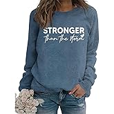NAKAEOE Stronger Than the Storm Sweatshirt for Women Christian Faith Long Sleeve Graphic Shirts Inspirational Pullover Tops