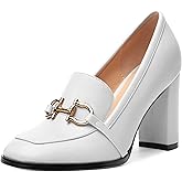 WEANDWEI Women's Loafers - Square Toe High Heels Shoes for Women, Metal Buckle Fashion Women's Pumps Shoes for Party Dress Wedding Office