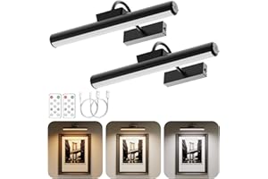 Skairipa Picture Light, Wireless Picture Light with Remote, Battery Operated 5000mAh, 3 Color Modes and Dimmable LED Lights with Timer for Paintings, Gallery, Wall, Dartboard, Bedroom - Black (2)