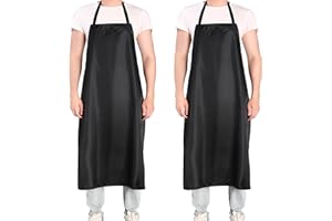 NEU SAFETY 2 Pack Extra Long Bib Apron Set, Waterproof and Durable, Large Size 43.3"x28.7", Black PVC Vinyl Coated, Ideal for