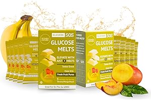 Glucose SOS Melts Made with Dextrose Powder Natural Fruit Puree Sugar, Glucose Tabs, Sports Supplement, Fast Acting Tablets with 10 Individual 15g Servings of Banana/Mango/Peach