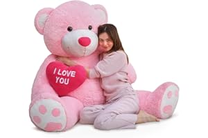 MaoGoLan Big Teddy Bear 4.3ft Stuffed Animal, I Love You Red Heart Giant Pink Teddy Bear Plush Toy, Large Stuffed Animal Gift for Girlfriend, Boyfriend, Kids