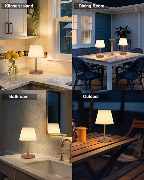 GILEOLANT CORDLESS TOUCH TABLE LAMP, 4000MAH RECHARGEABLE SMALL DESK LAMP WITH 3 COLOR TEMPERATURES & STEPLESS DIMMING, PORTABLE LED BEDSIDE LAMP FOR BEDROOM, LIVING ROOM, PATIO & CAMPING, WOOD GRAIN