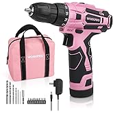 WORKPRO 12V Pink Cordless Drill Driver Set, 18+1 Torque Setting, Electric Screwdriver Driver Tool Kit, 3/8" Keyless Chuck, Ch