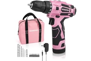 WORKPRO 12V Pink Cordless Drill Driver Set, 18+1 Torque Setting, Electric Screwdriver Driver Tool Kit, 3/8" Keyless Chuck, Ch