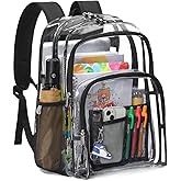 Flowston Double Layer Large Clear Backpack, 17 inch Transparent TPU Clear Bookbag, Heavy Duty See Through Backpack for College, Work, Travel, Casual Sport, Black