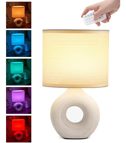 Lámpara De Mesa Inalámbrica Con Control Remoto - Regulable, Temporizador Y Cambio De Color | Pantalla De Tela Blanca