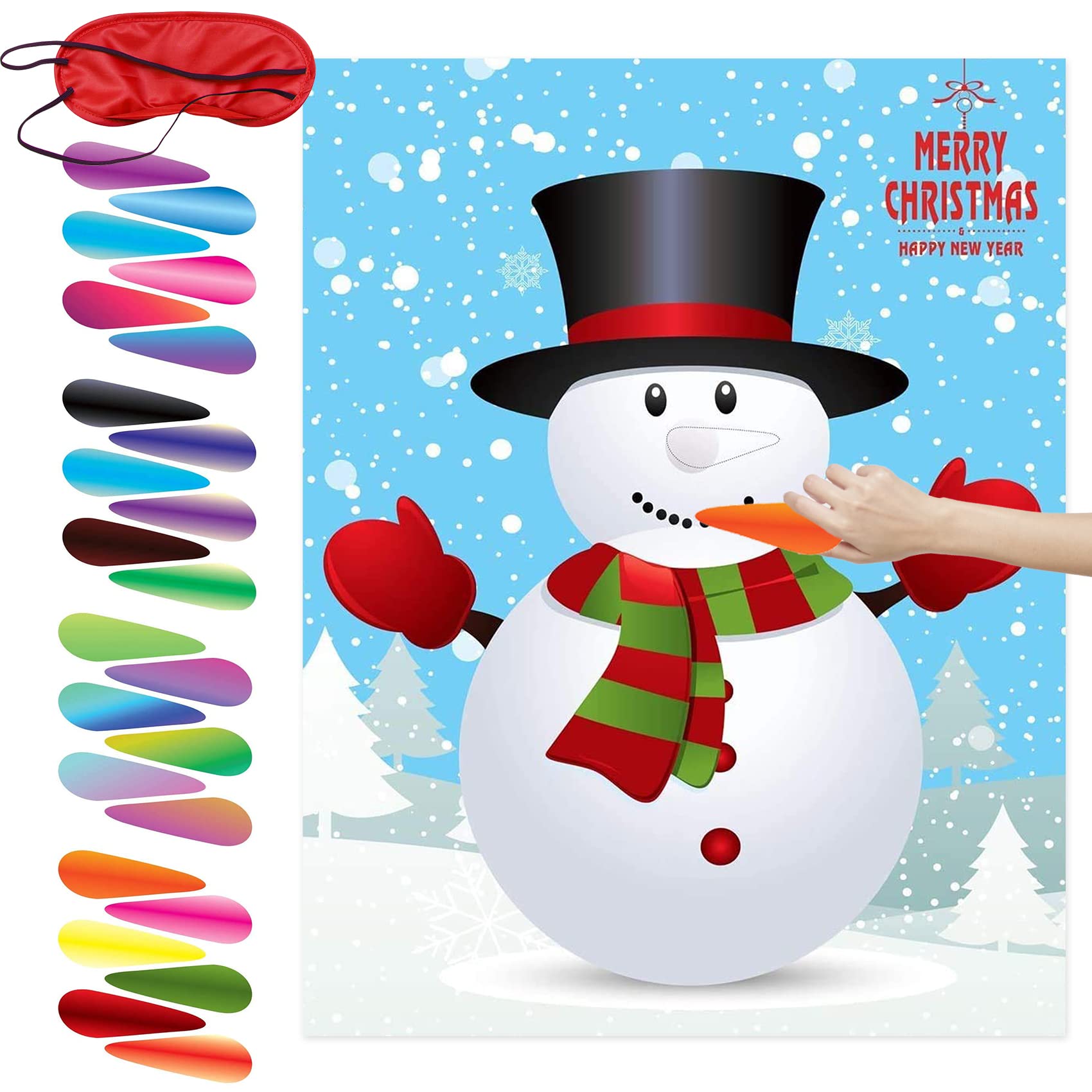 Funnlot Christmas Party Games Christmas Eve Games Pin the Nose on the Snowman for Chrismtas Kids Chrismtas Box Fillers Christmas Party Games for Families Xmas Eve Box Fillers for Kids Snowman Pin Game