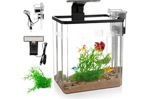 WAGRVUY 1.5 Gallon Aquarium Starter Kits - Plastic Fish Tank Kit Clear Beta Fish Tank Small with Filteration Oxygenation, Water Circulation, Lighting - Beginner's Gift for Guppy, Shrimp, Goldfish