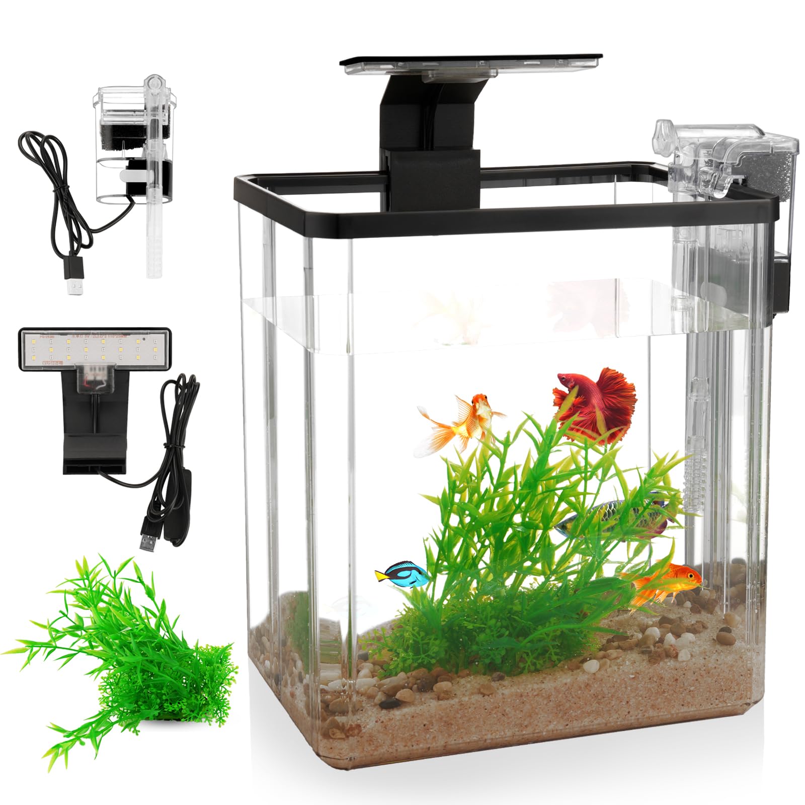 Photo 1 of 1.5 Gallon Aquarium Starter Kits - Plastic Fish Tank Kit Clear Beta Fish Tank Small with Filteration Oxygenation, Water Circulation, Lighting - Beginner's Gift for Guppy, Shrimp, Goldfish