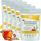 Aromlife Natural Dandelion Wolfberry Tea 5 Pack, Herbal Blend with Goji Berry, Dandelion Root, Milk Thistle & Chrysanthemum, Caffeine-Free Floral Citrus Herbal 21 Bags Per Pack