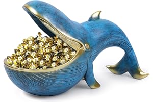 UREYMX 12'' Whale Statue, Resin Whale Figurine Fun Candy Dish Home Decor, Key Bowl for Entryway Table, Big Mouth Sculpture Table Art Gifts Decoration Sundries Container Storage Box （Bronze Blue）