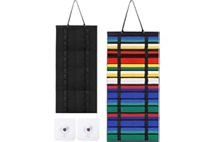 Klmnop 15 Belts Karate Belt Display with Martial Arts Keychain, Felt Hanging Martial Arts Belt Display Holder, Great Gift for Tae Kwon Do, Karate, Jiu Jitsu Learners