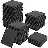 50 Pack 4 Inch Slate Coasters,Coasters for Drinks, Black Stone Coaster with Anti-Scratch Bottom, Ideal for Home Decor, Bar, Housewarming Gifts, and Laser Engraving KUKLIPJIM