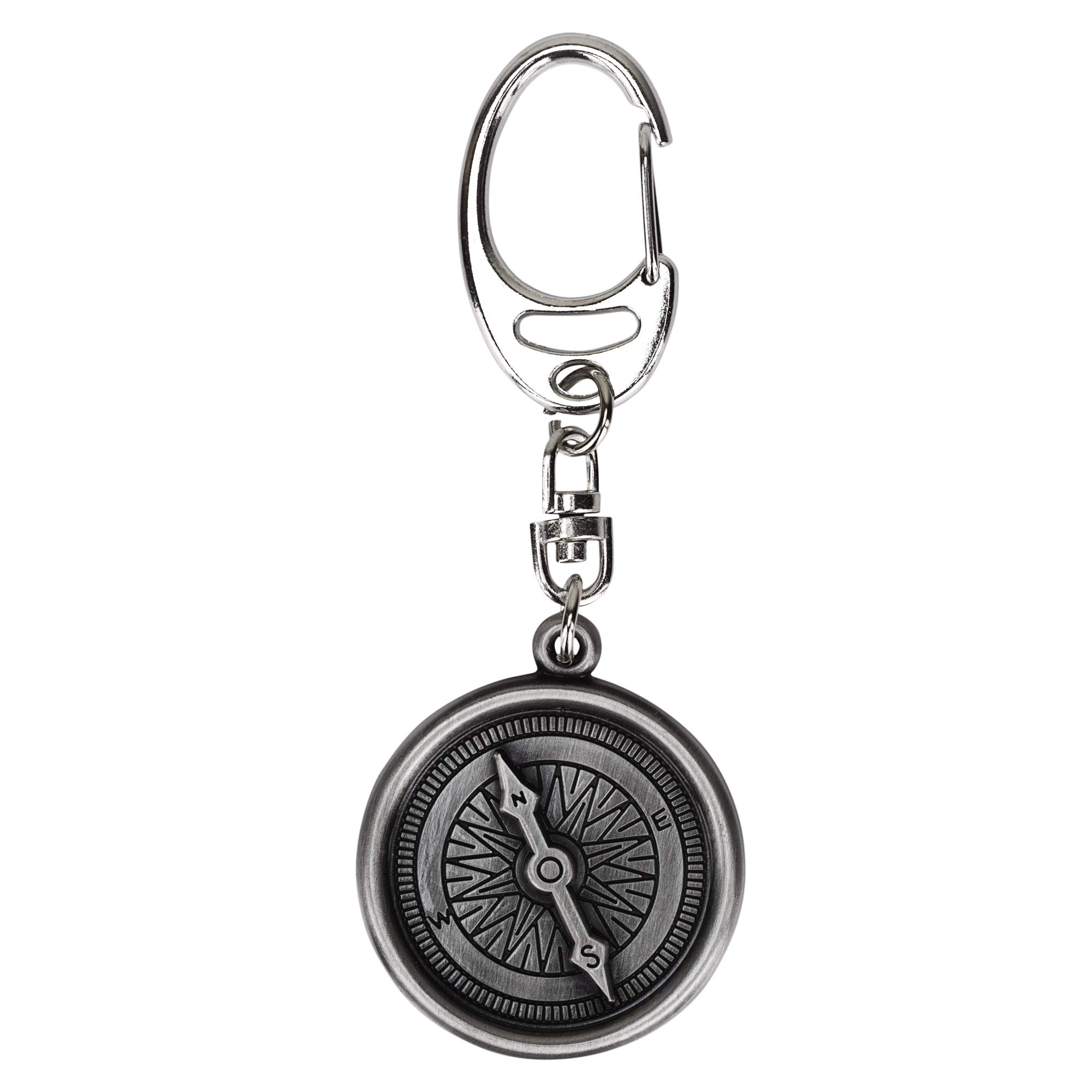 Metal Planet Ltd Compass look keyring - 'Stay safe on your travels' message