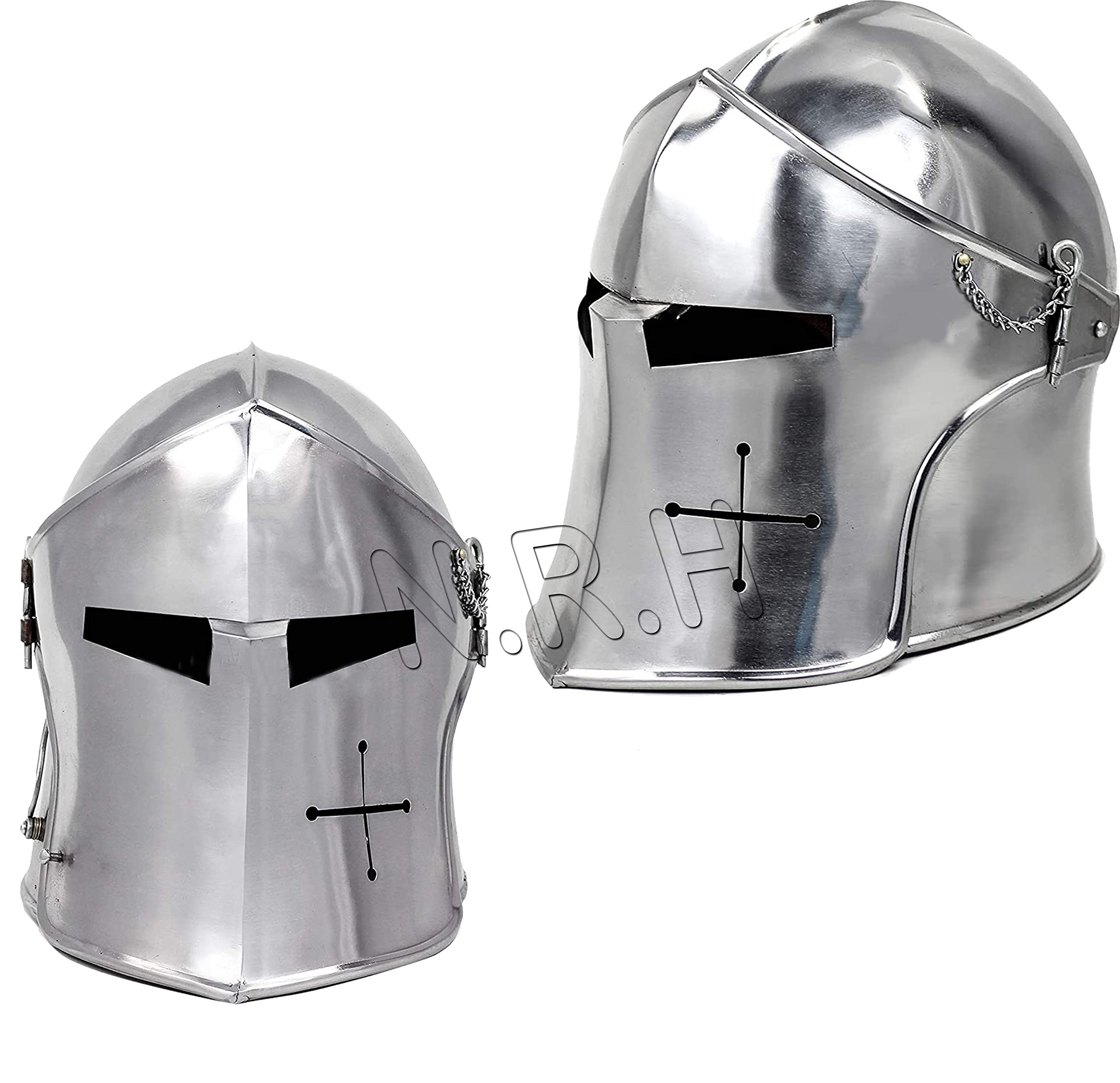 Medieval Renaissance Helmet Detachable Visor Barbute Armor Helmet 18 Gauge Steel Functional Helmet