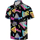 Mens 80s Golf Shirt Dry Fit Performance Short Sleeve Print Shirts Funny 90s Golf Shirts for Men