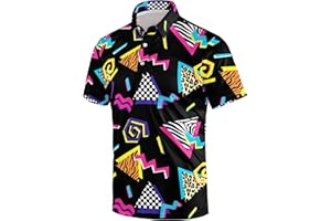 Mens 80s Golf Shirt Dry Fit Performance Short Sleeve Print Shirts Funny 90s Golf Shirts for Men