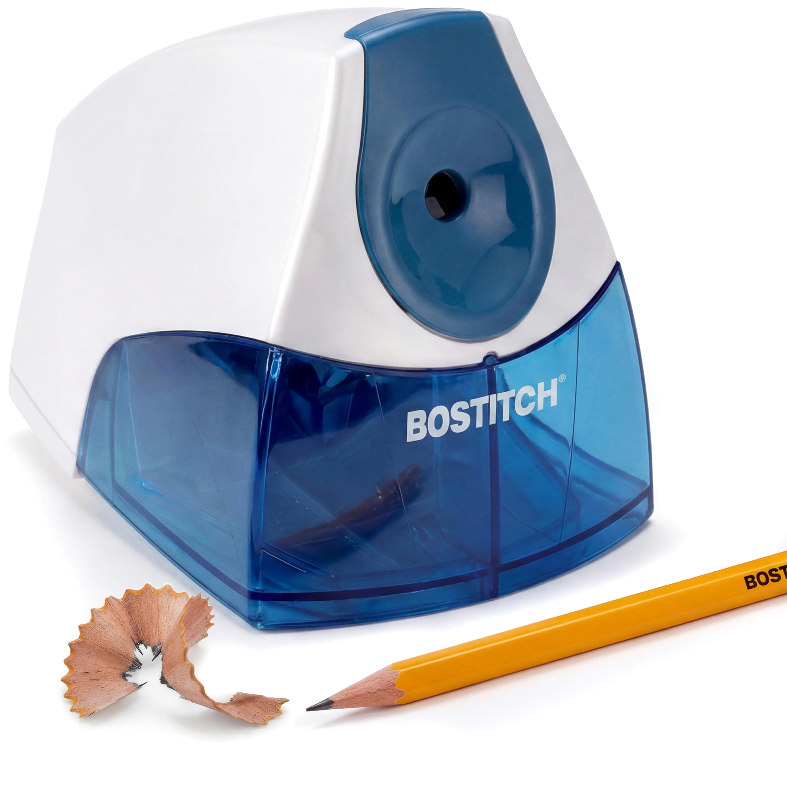 Bostitch Office Electric Pencil Sharpener for Classroom & Desk Use, Heavy-Duty Stall-Free Motor, High-Capacity Shavings Tray, Blue