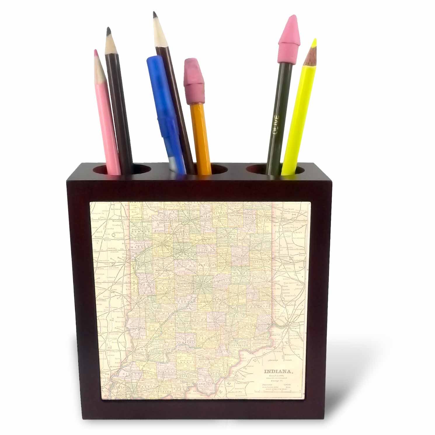 3dRose Vintage Indiana Map USA-Tile Pen Holder, 5-Inch (Ph_178872_1)