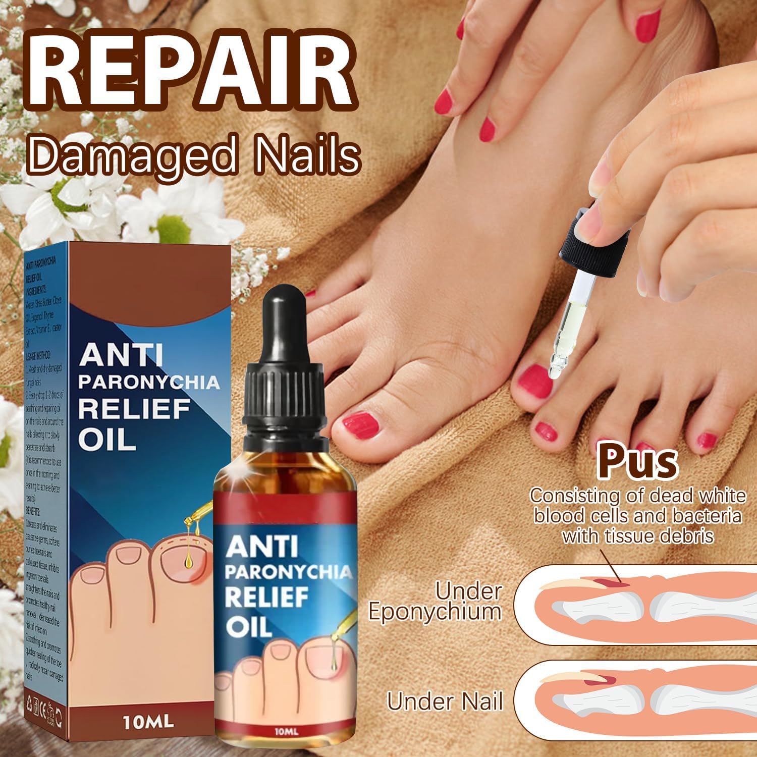 2PCS Paronychia Nursing Oil, German Toenailcare Anti Paronychia Relief Oil, Repair for Damaged Discolored Thick Nails - Image 4