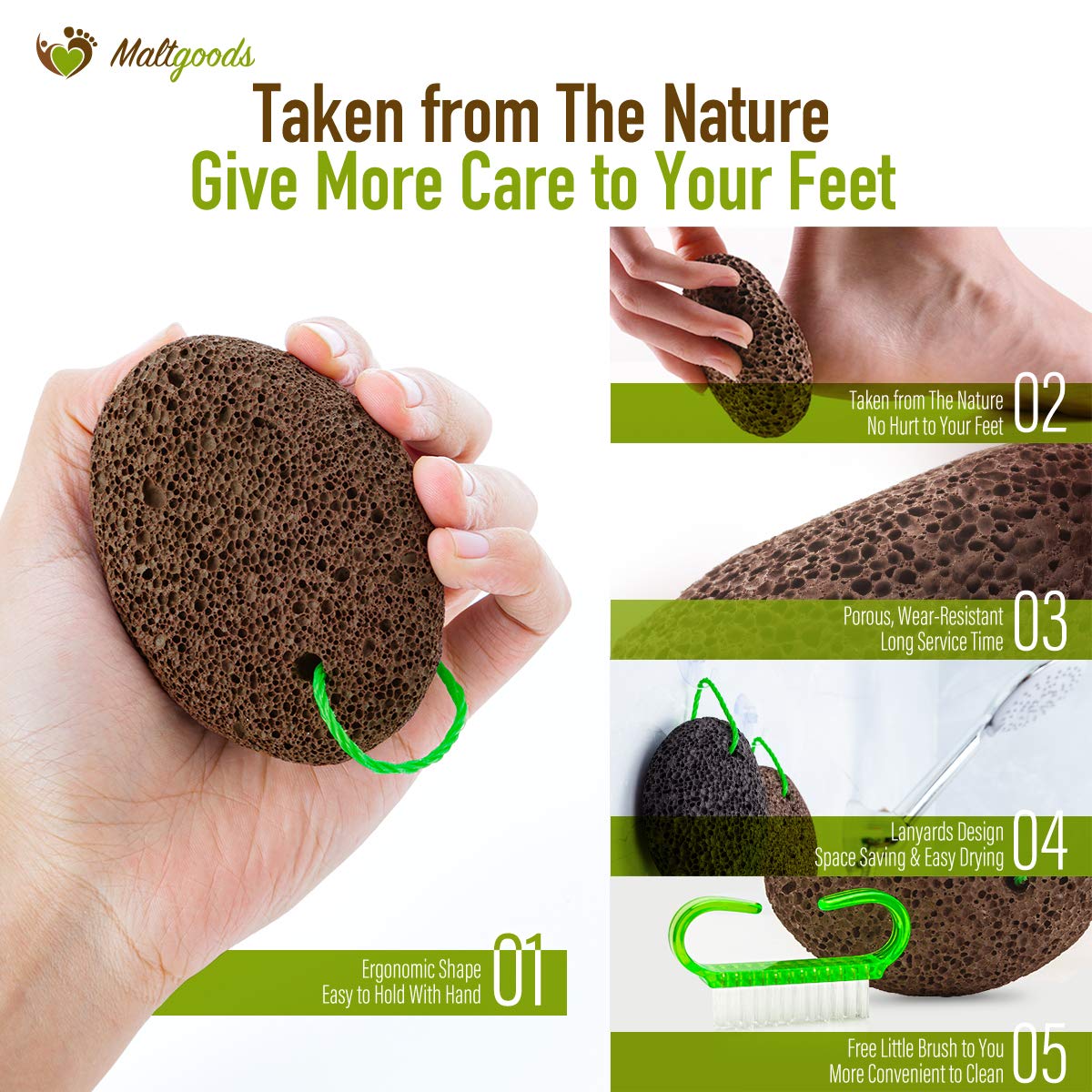 Nature Pumice Stone for Feet,2 PCS Lava Pumice Stone for Heels Callus Removal, Pedicure Exfoliator for Dry Dead Skin with a Cleaning Brush: Beauty