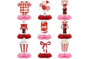 9 Pcs Shes Ready to Pop Baby Shower Decorations Pink Red Soda Theme Honeycomb Centerpieces She's About to Pop Table Centerpie