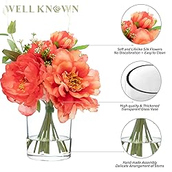 WELL KNOWN Artificial Flowers in Glass Vase with