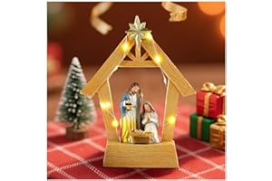 Magicsculp 7.5" Nativity Scene with Lights - Hand Painted Nativity Sets Resin Figure, First Christmas Story Decoration Holy Family Manger Little People Nativity Set for Indoor Mantle Shelf Tabletop