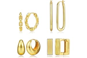 SUPNEER Small Chunky Gold Hoop Earrings - Gold Earrings for Women Square Gold Hoops Thick 14K Gold Plated Chain Link Earrings Lightweight Hypoallergenic Huggies Earrings Set Girls Non-Tarnish