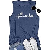 ALLTB Beach Tank Tops Women Beach Waves Sleeveless Shirt Hawaiian Ocean Vest Heartbeat Tank Summer Family Vacation Tanks
