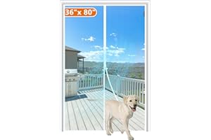 MAGZO Magnetic Screen Door Fit Door Size 36 x 80 Inch, Screen Size 38" x 81" Strong Magnet Door Mesh with Reinforced Hook & Loop for Patio, Sliding, French Door, White