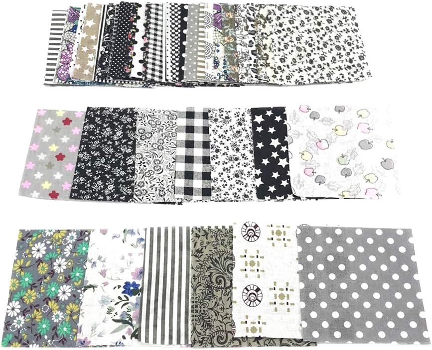dukesong Cotton Print Bandana 50Pcs 10x10cm Floral Patchwork Cotton Fabric Plain Cloth for DIY Sewing Quilting Grey