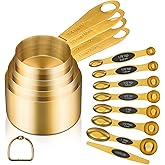 GuDoQi Gold Magnetic Measuring Spoons and Cups Set of 12, 8 Dual Sided Magnetic Measuring Spoons set with Leveler, 4 Measurin