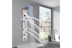 Oulantron Shower Panel Tower,Wall Mounted Bathroom Shower System with Bath Massage Jets and Handheld Sprayer,Stainless Steel 