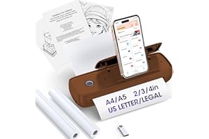 GUTHERREN Inkless Portable Printer Wireless for Travel - High Resolution, 3800mAh Battery, Thermal Mini for A4/A5/US Letter, Bluetooth & USB, Lightweight Wireless Printer for Home/Office(Brown)