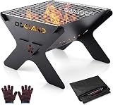 Odoland Camping Fire Pit 2 in 1 Wood Burning Grill with Grate Carry Bag