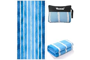 Touchat Beach Towel, Beach Towel, Sand Free Microfiber Beach Towel Lightweight, Super Absorbent Personalized Pool Towels & Cabana Stripe Beach Towel 30”x60” for Adults,Men,Women,Kids(Blue Wave)