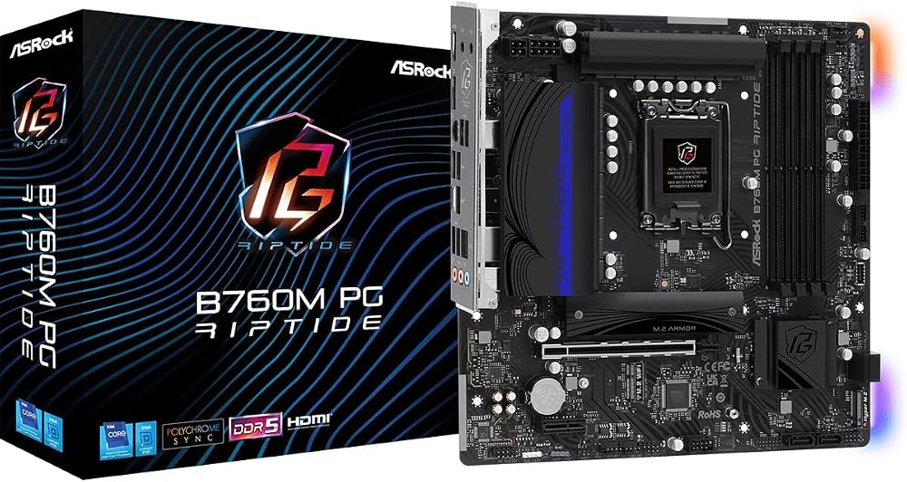 ASRock B760M PG RIPTIDE Motherboard Intel B760 DDR5 4 DIMM Micro ATX 2x M.2