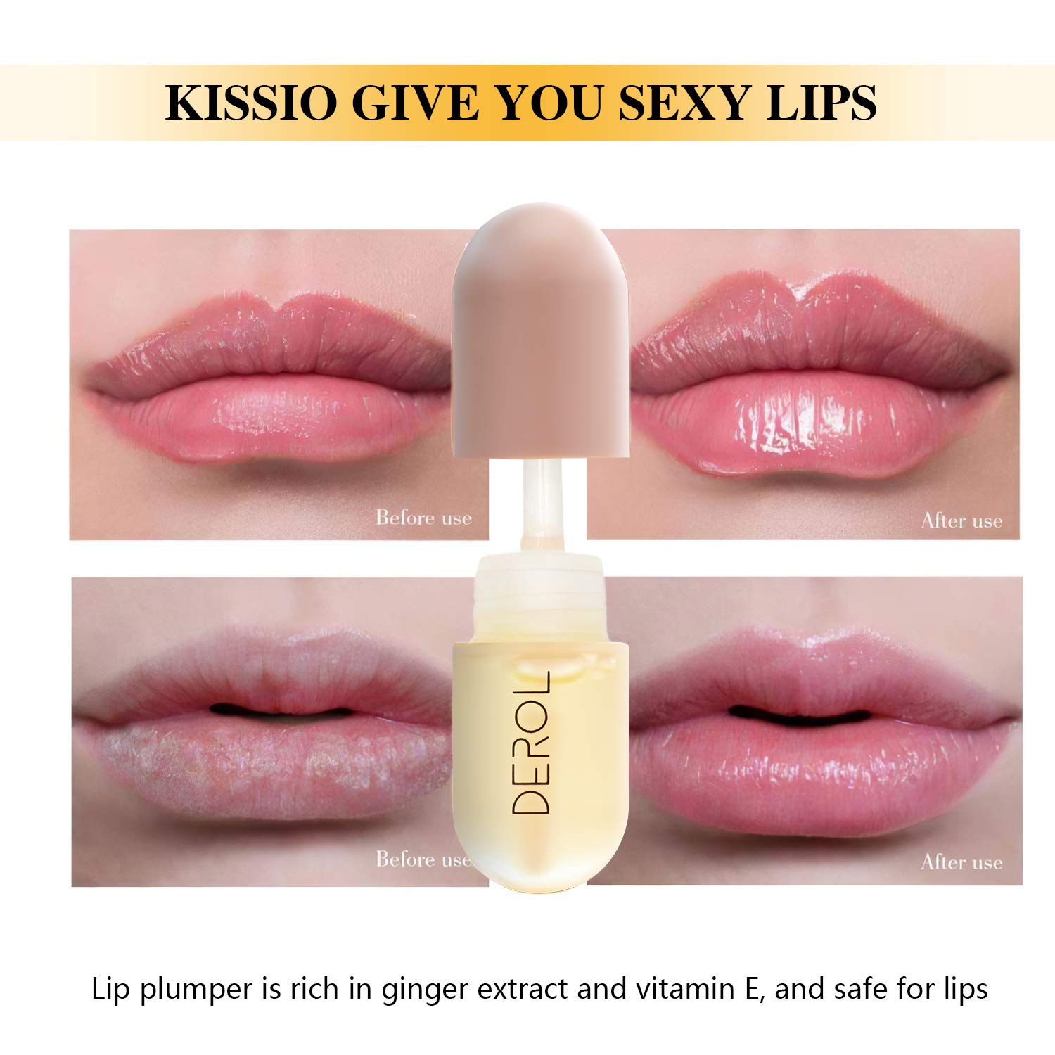 KISSIO Lip Plumper,Natural Lip Plumper,derol Lip Plumper Set,lip plumping lip gloss,lip plumper gloss,Lip Enhancer Make Lips Fuller and Moisturizing 5.5ml,Beautiful Fuller,Lip Mask: Beauty