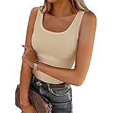 Roselux Women's Sleeveless Scoop Neck Fitted Tank Top Ribbed Knit Casual Basic Cami Shirts