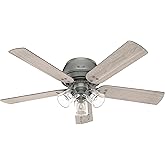 Hunter Fan Company, 52380, 52 inch Shady Grove Matte Silver Low Profile Ceiling Fan with LED Light Kit and Pull Chain