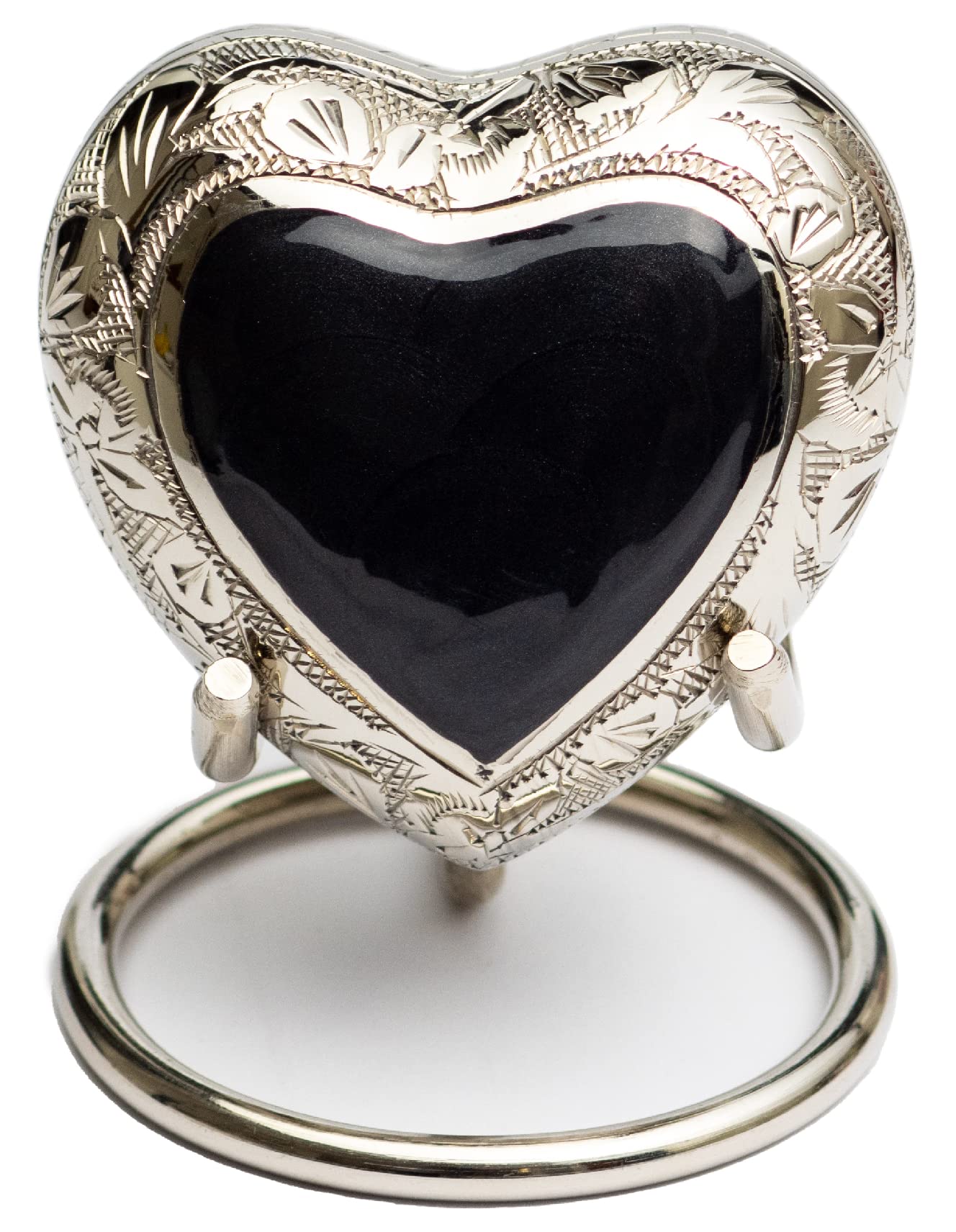 Royal Rapture Urn for Ashes Funeral Memorial Cremation Keepsake Love Urns Decorative Brass Heart with Stand (Silver Black, 3") RHM03-05 โ image 1